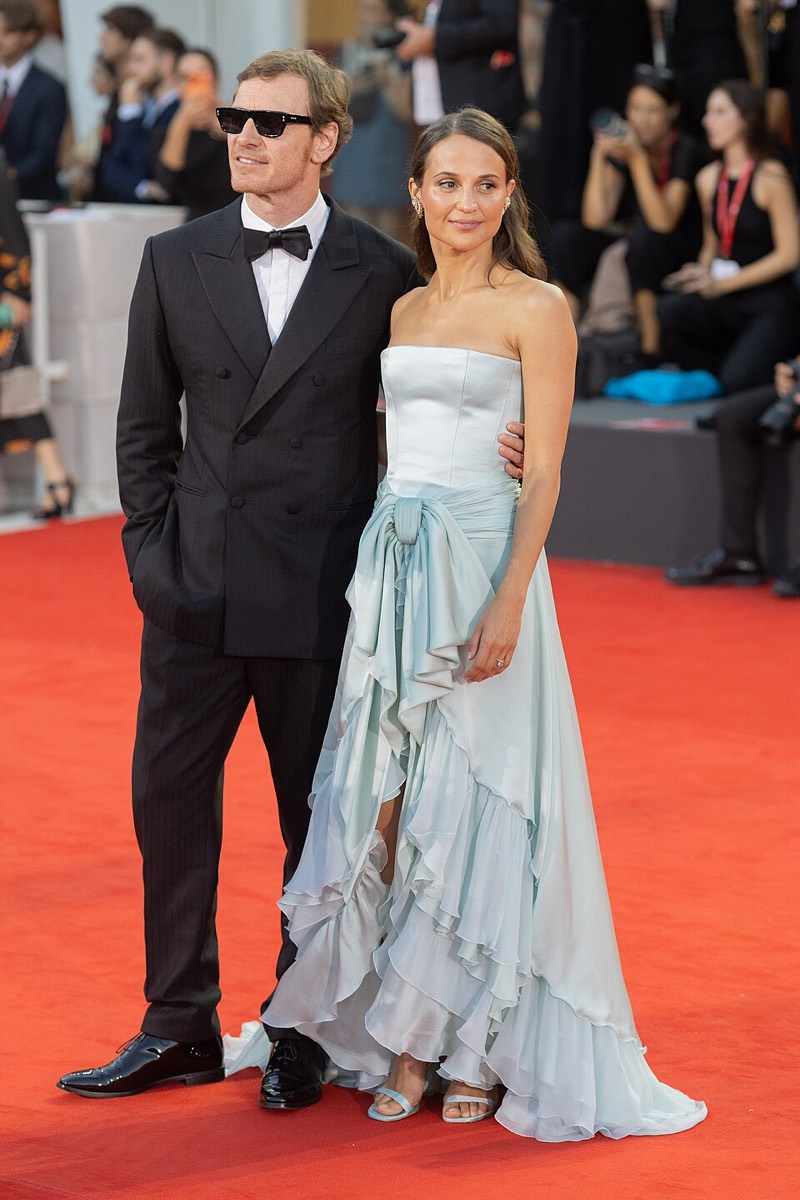 Alicia Vikander: Pale blue ruffled gown