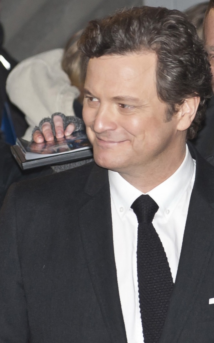 Colin Firth: Black suit and knit tie