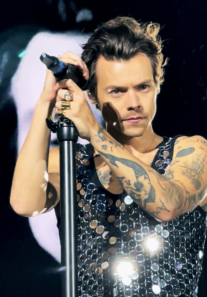 Harry Styles: Sequin tank and rings