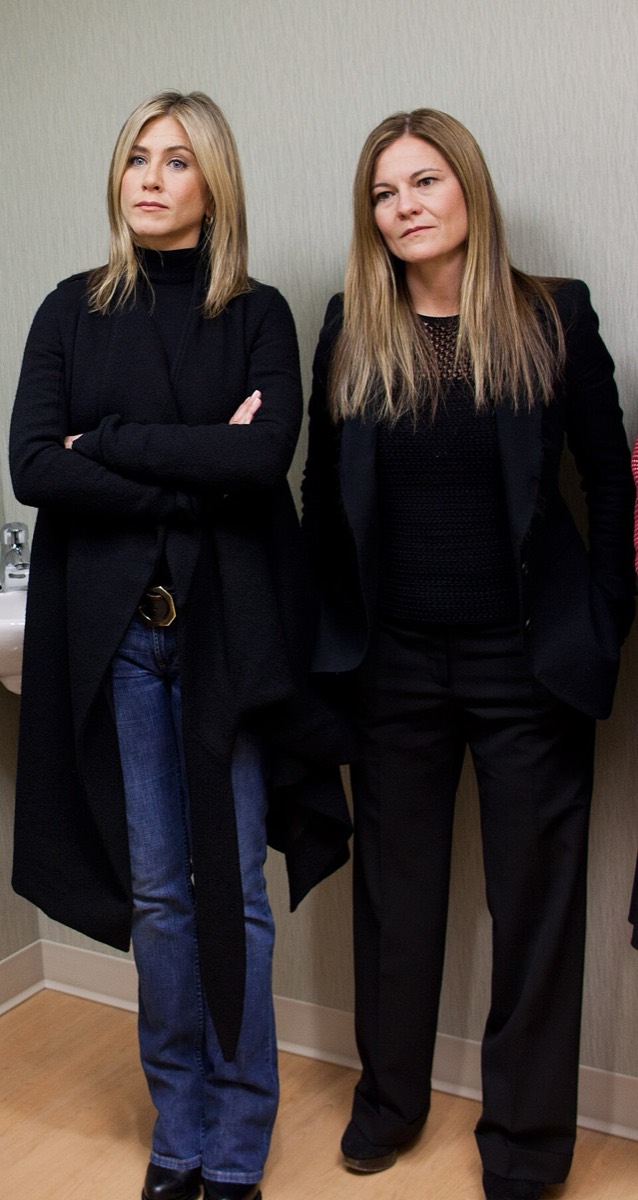 Jennifer Aniston: Black coat and blue jeans