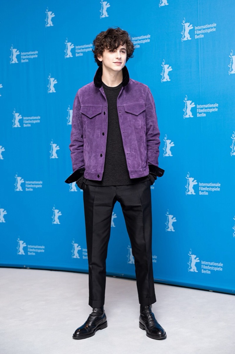 Timothée Chalamet: Purple suede jacket